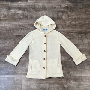 Vintage 60s LeRoy Knitwear Women's Hooded Cardigan Button Up Sweater Cream M